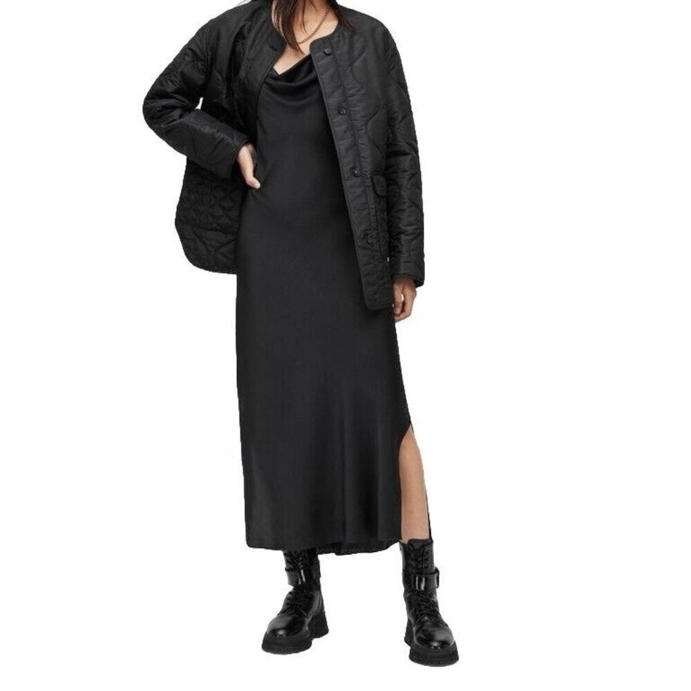 ALLSAINTS Womens 2 Black Foxi Liner Jacket AS354159R Front Button Italian Cloth